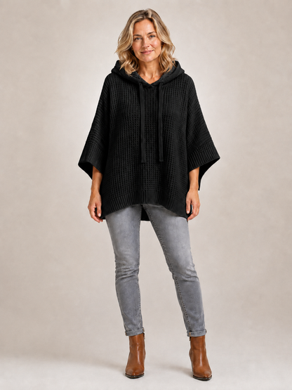 Capucine | Sweter oversize z kapturem z dzianiny waflowej