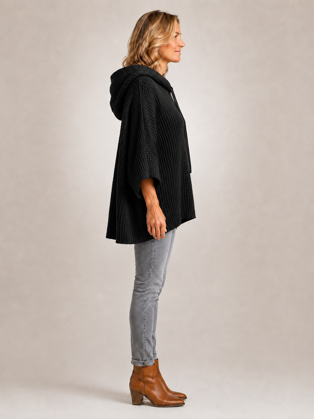 Capucine | Sweter oversize z kapturem z dzianiny waflowej