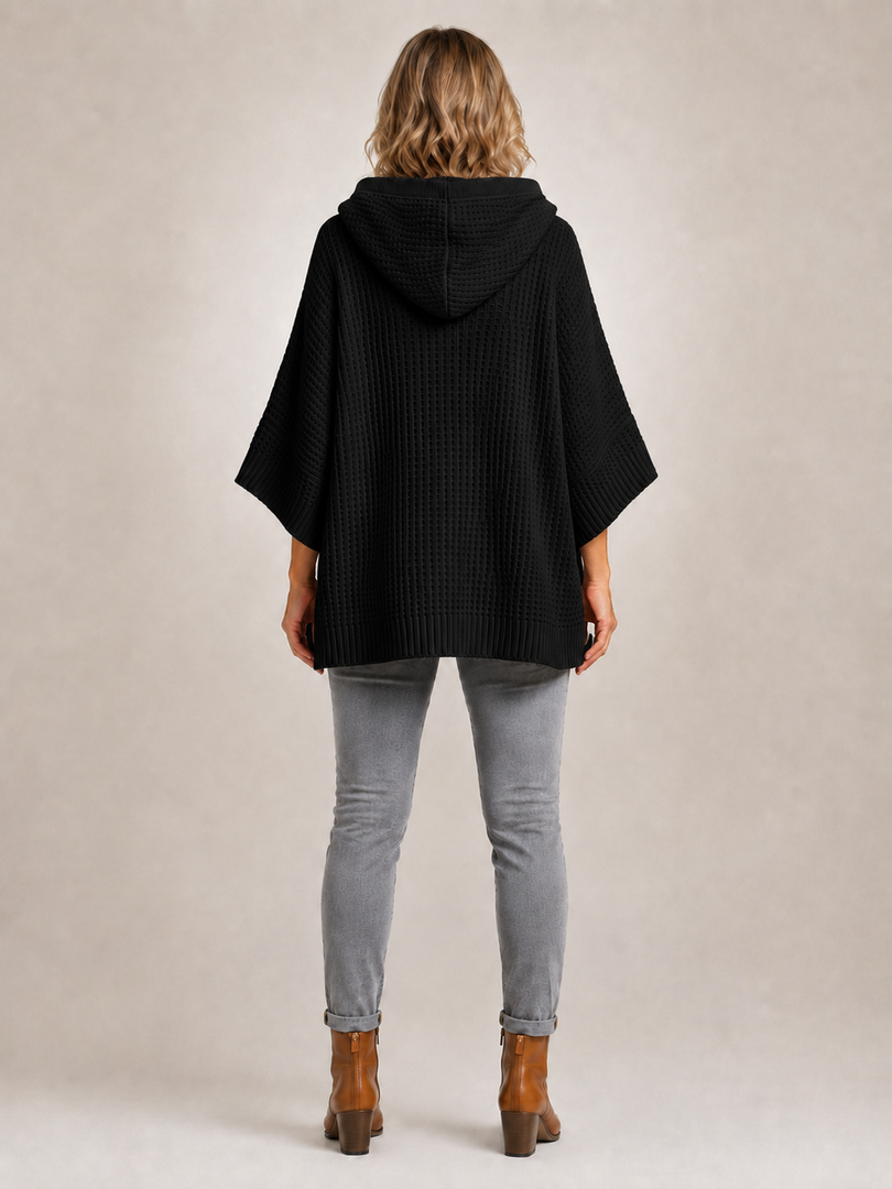 Capucine | Sweter oversize z kapturem z dzianiny waflowej