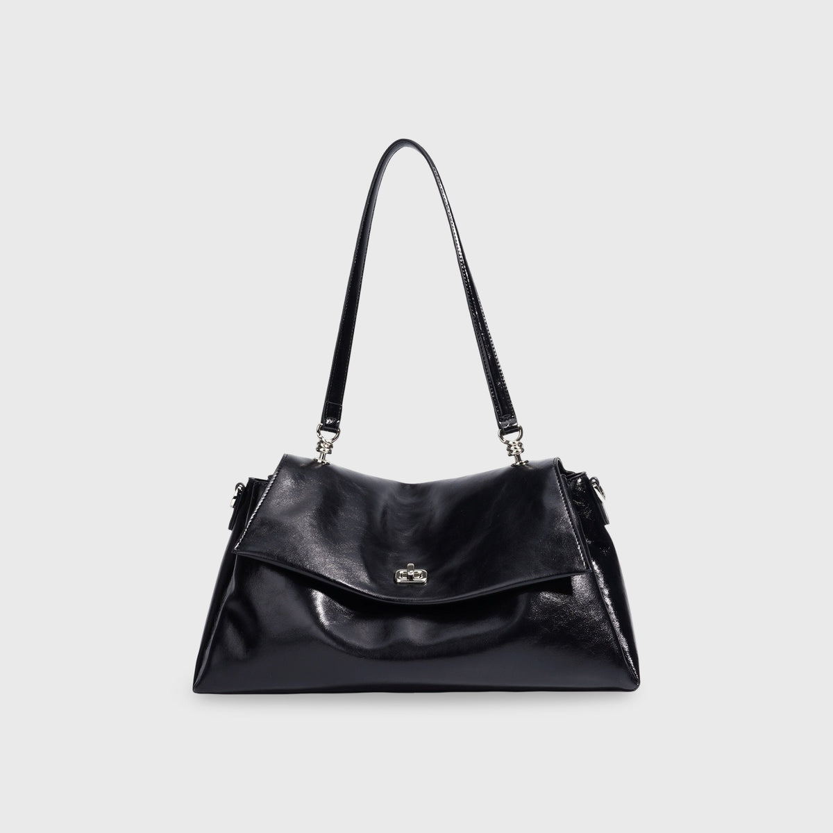 Sac porté épaule Nola en cuir véritable noir vu de face