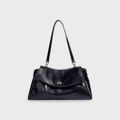 Sac porté épaule Nola en cuir véritable noir vu de face