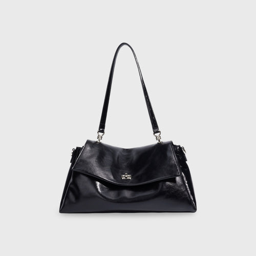 Sac porté épaule Nola en cuir véritable noir vu de face