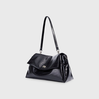 Sac porté épaule Nola en cuir véritable noir vu de côté