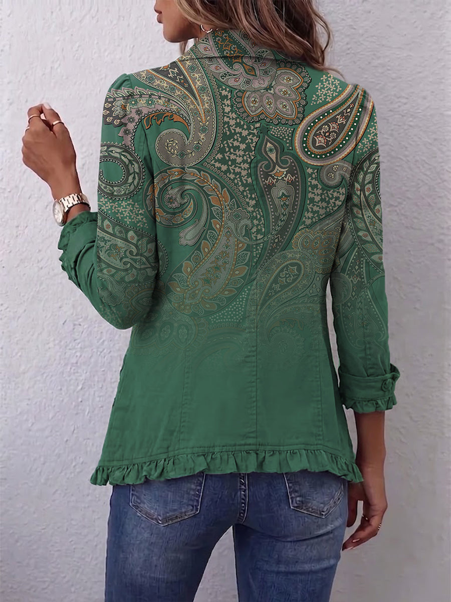 Jemara | Veste volantée bohème à imprimé cachemire