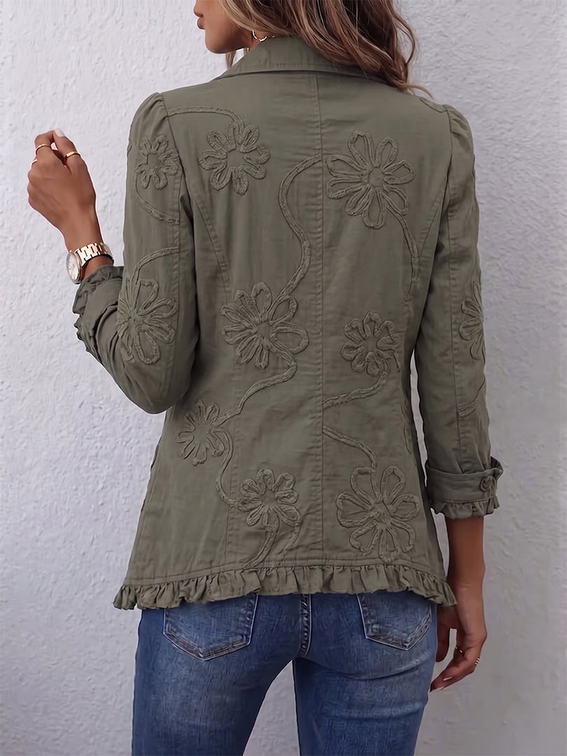 Kamberly | Veste utilitaire vert rétro brodée à volants