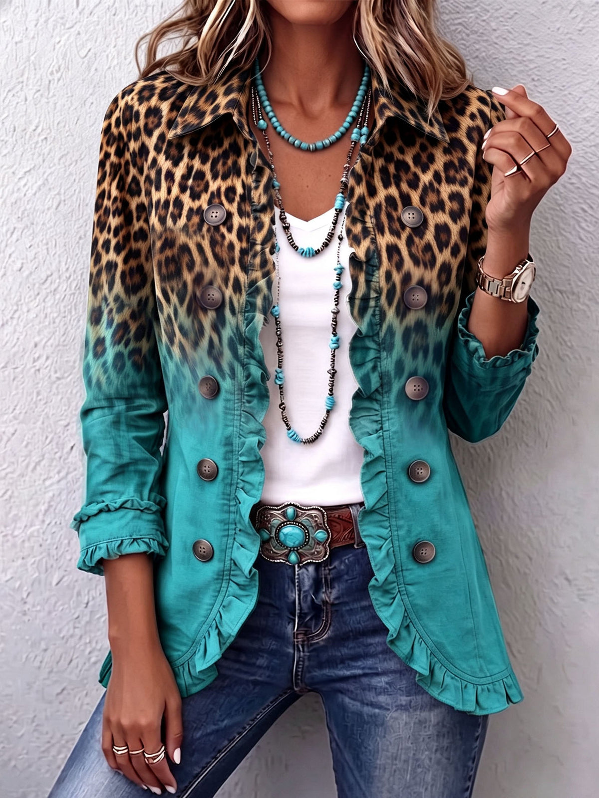 Elspeth | Blazer volanté léopard dégradé multicolore
