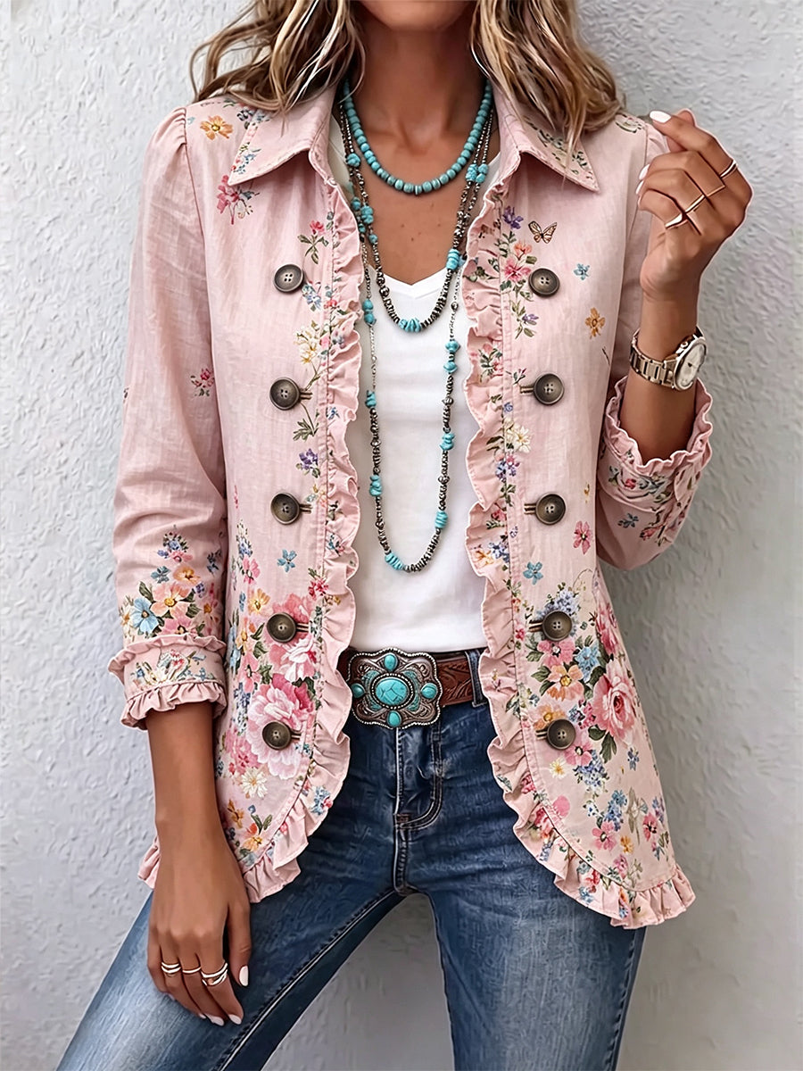 Bettany | Veste fleurie boutonnée à volants