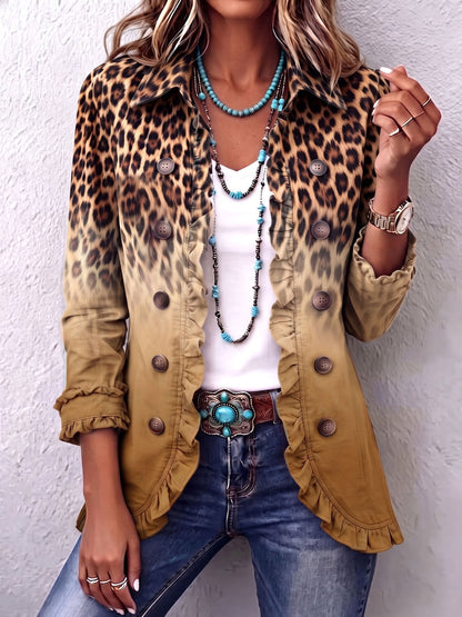 Marlowe | Blazer volanté léopard dégradé ocre