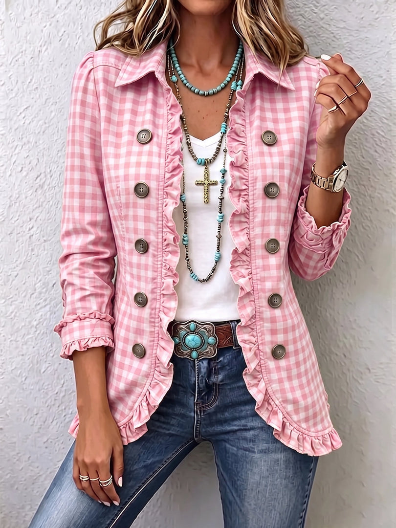 Charlene | Veste chemise volantée à carreaux