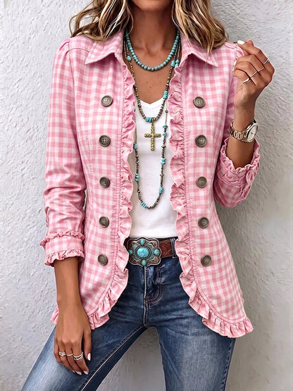 Charlene | Veste chemise volantée à carreaux
