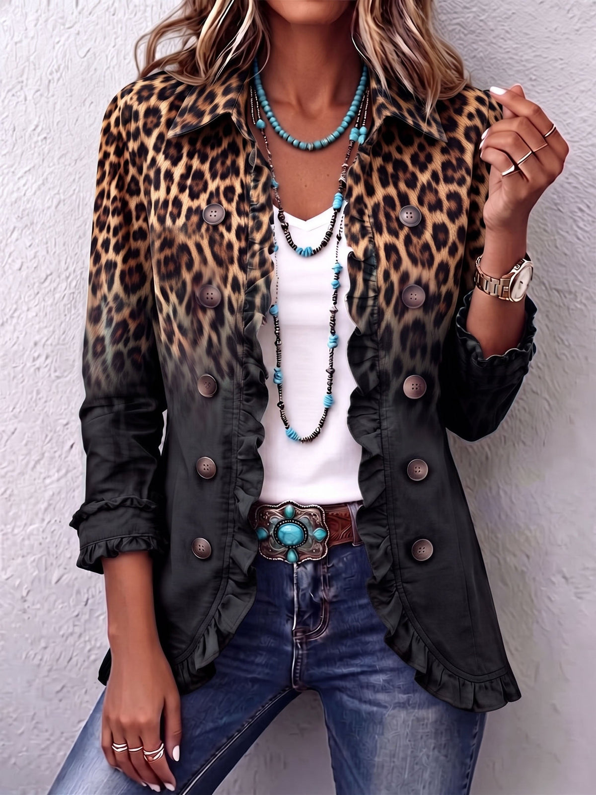 Sabina | Blazer volanté léopard dégradé noir