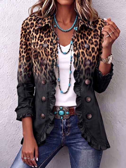 Sabina | Blazer volanté léopard dégradé noir