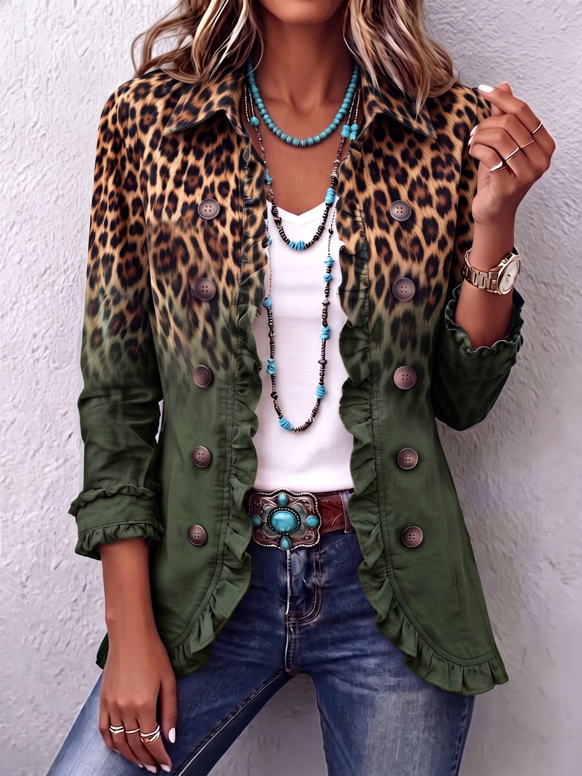 Elspeth | Blazer volanté léopard dégradé multicolore