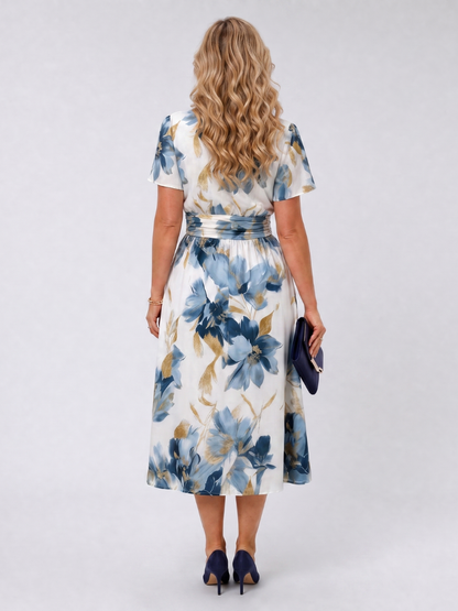Adélaïde — Robe midi cache-cœur à ceinture froncée