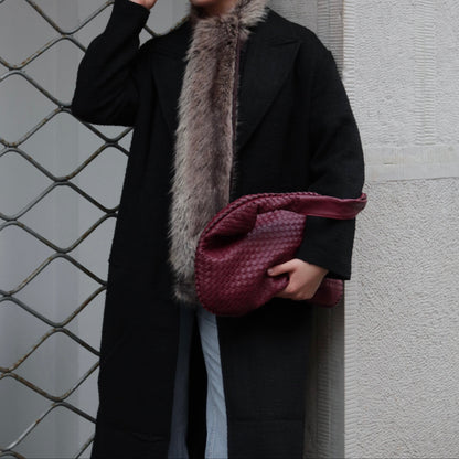 Sac porté épaule Cabas Tressé XL bordeaux vu de trois quarts