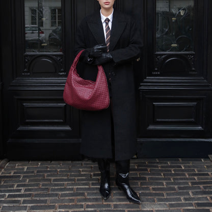 Sac porté épaule Cabas Tressé XL bordeaux porté à l'épaule