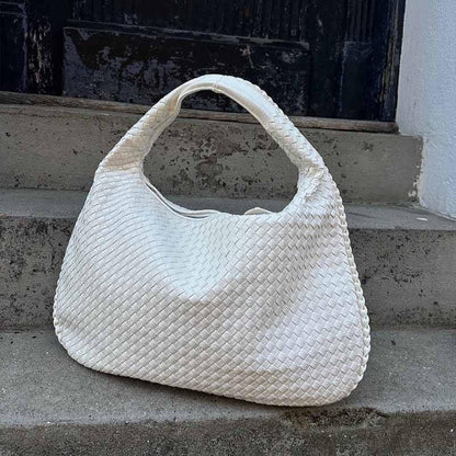 Sac porté épaule Cabas Tressé XL blanc vu de côté
