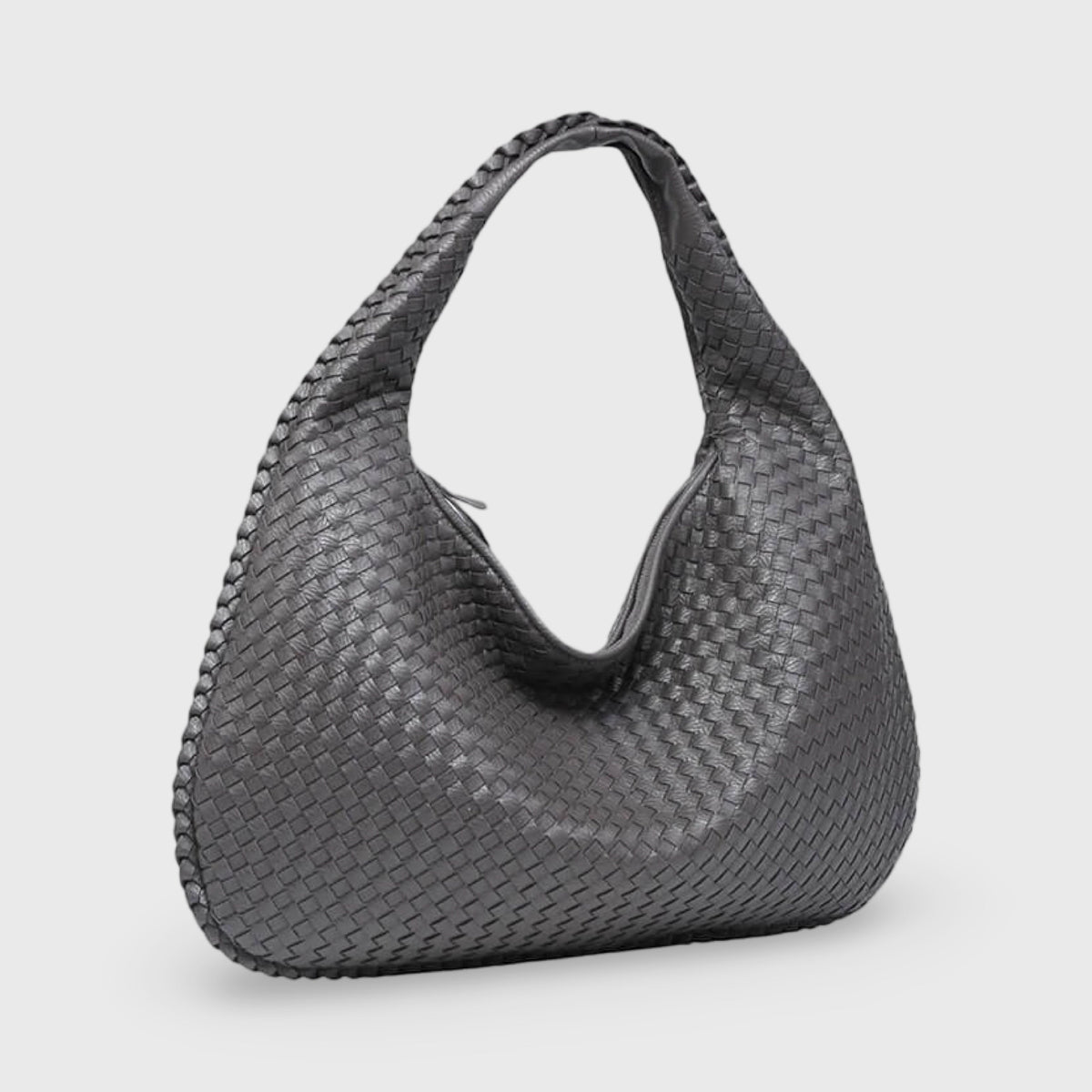 Sac porté épaule Cabas Tressé XL gris anthracite vu de face