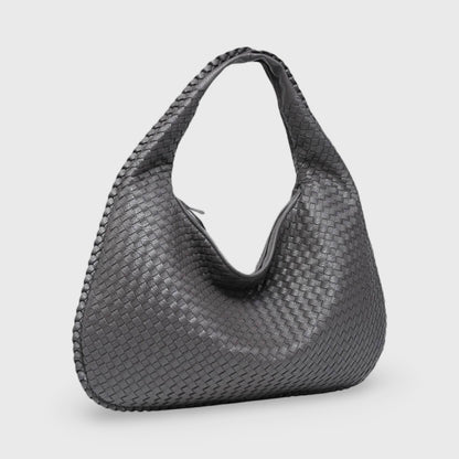 Sac porté épaule Cabas Tressé XL gris anthracite vu de face