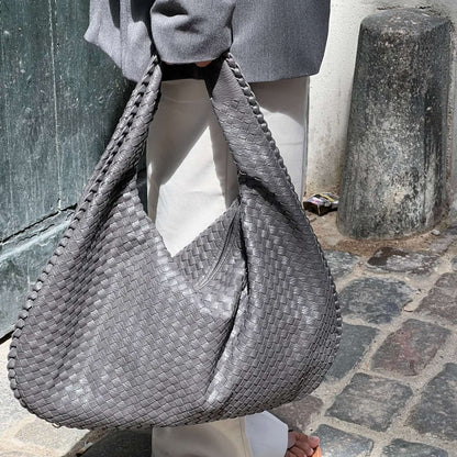 Sac porté épaule Cabas Tressé XL gris anthracite, photo détail