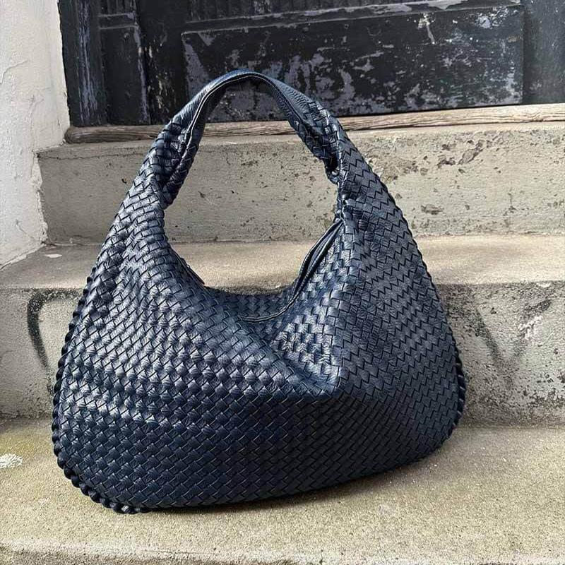 Sac porté épaule Cabas Tressé XL bleu marine, photo détail