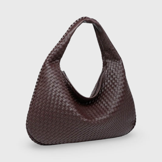 Sac porté épaule Cabas Tressé XL brun foncé vu de face