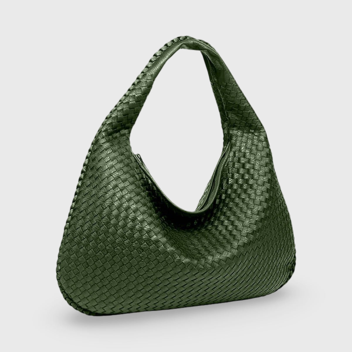 Sac porté épaule Cabas Tressé XL vert olive vu de face
