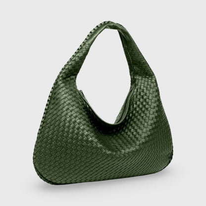 Sac porté épaule Cabas Tressé XL vert olive vu de face