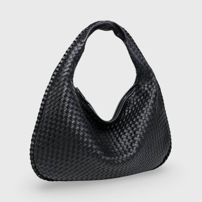 Sac porté épaule Cabas Tressé XL noir vu de face