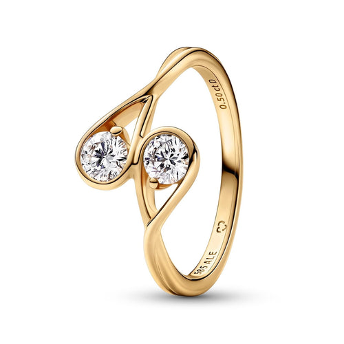 Jeu Ouvert | Bague fine dorée avec deux pierres claires – Vue 01