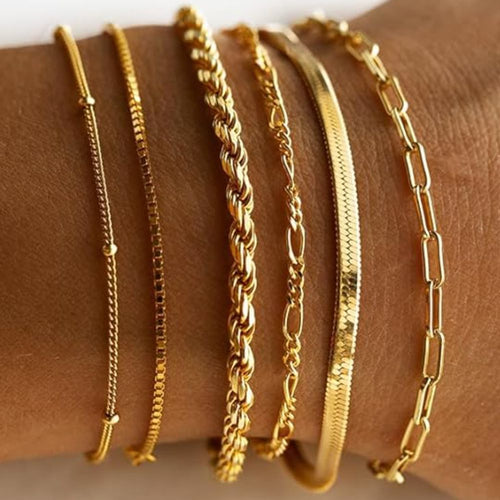 Isabelle | Ensemble de six bracelets chaîne dorés – Vue 01