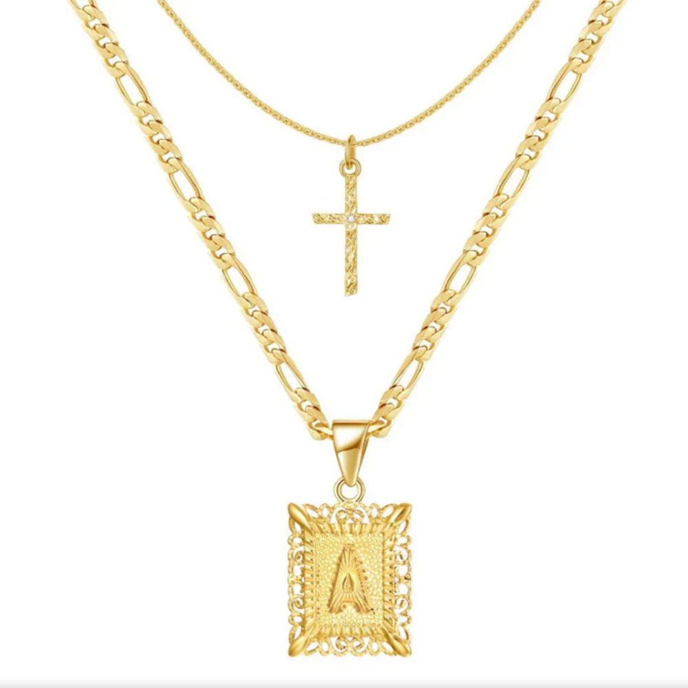 Carine | Ensemble collier croix et initiale – Vue 01