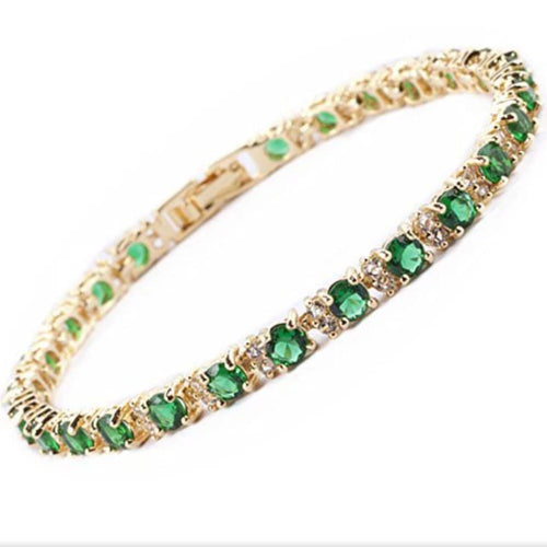 Trio | Bracelet doré avec pierres vertes – Vue 01