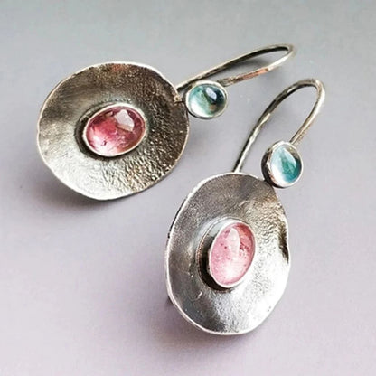 Disque Rosé | Boucles d'oreilles argentées avec pierre rose – Vue 01