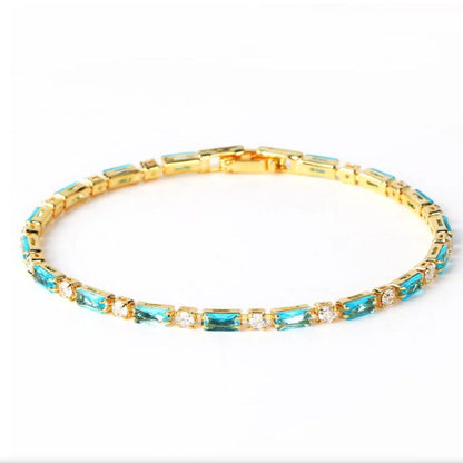 Rangée de Barres | Bracelet doré avec pierres turquoise – Vue 01