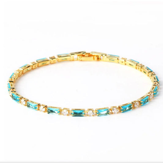 Rangée de Barres | Bracelet doré avec pierres turquoise – Vue 01