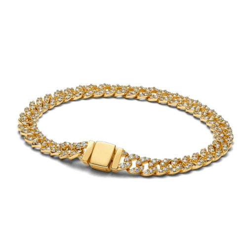 Havane | Bracelet gourmette doré avec pierres claires – Vue 01