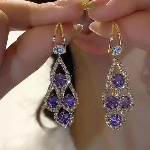 Semis Améthyste | Boucles d'oreilles argentées et dorées avec pierre violette – Vue 01