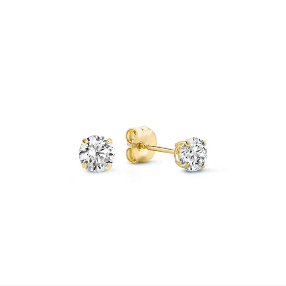 Bouton Clair | Boucles d'oreilles dorées avec pierre claire – Vue 01