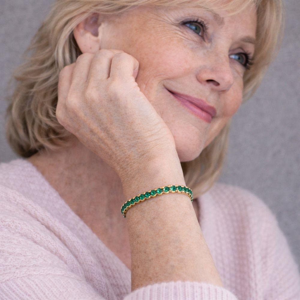 Splendeur Verte | Bracelet rivière doré avec pierres vertes – Vue 02