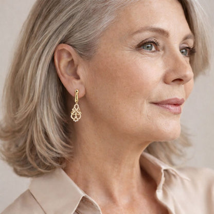 Rêve de Fée | Boucles d'oreilles dorées avec pierre turquoise – Vue 02