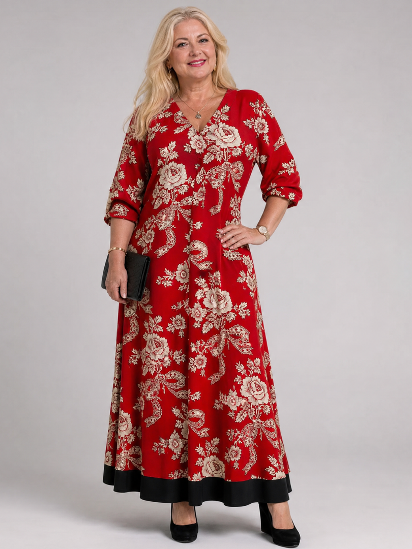 Zoé — Robe longue à fleurs vintage rouge, coloris Rouge fleuri