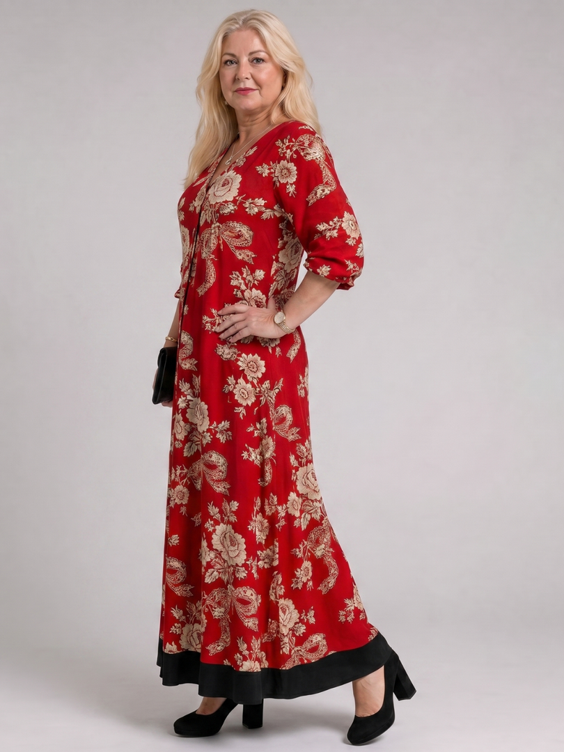 Zoé — Robe longue à fleurs vintage rouge