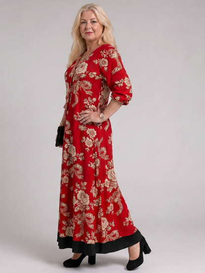 Zoé — Robe longue à fleurs vintage rouge