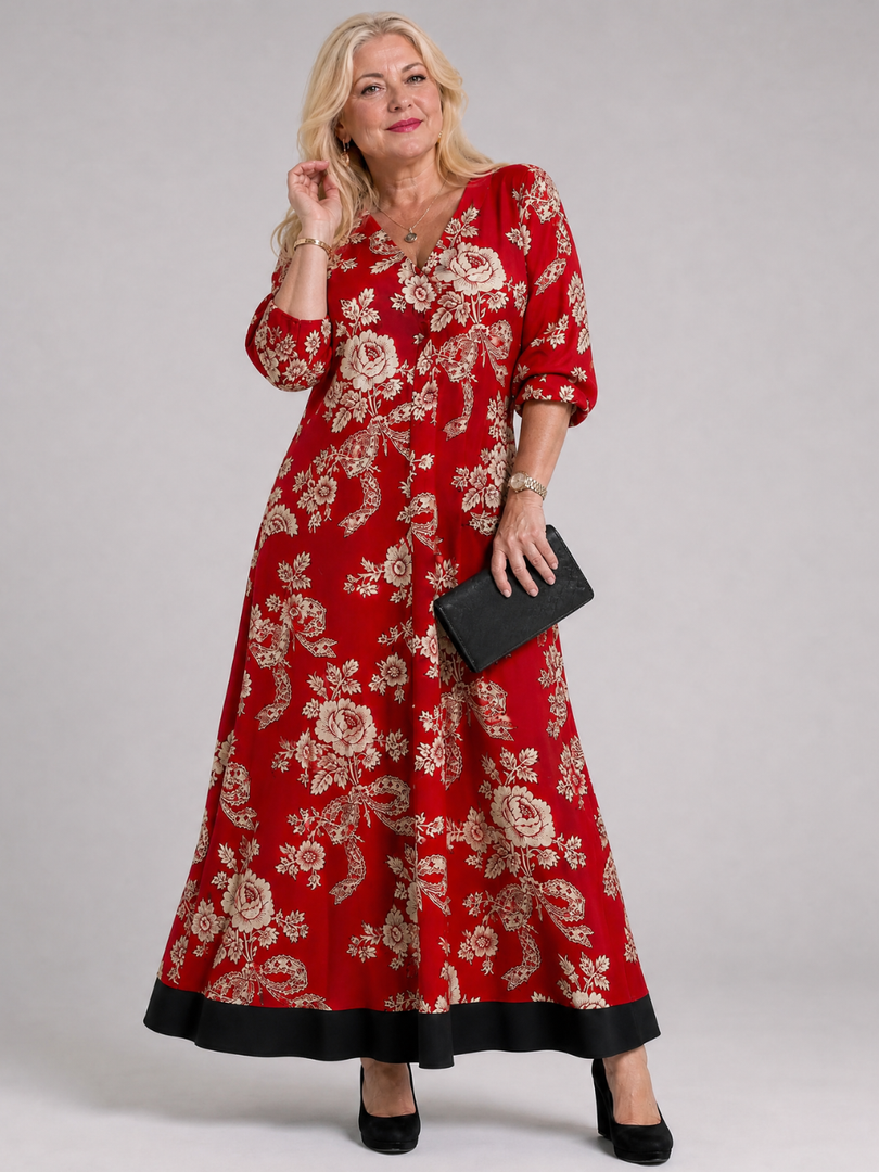 Zoé — Robe longue à fleurs vintage rouge