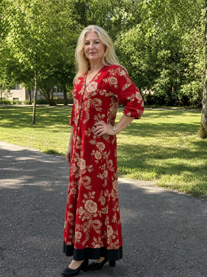 Zoé — Robe longue à fleurs vintage rouge