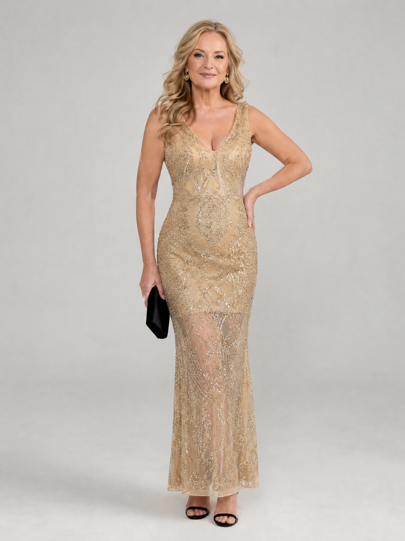 Irma — Robe longue en dentelle brodée de perles