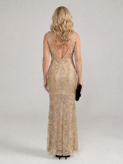 Irma — Robe longue en dentelle brodée de perles