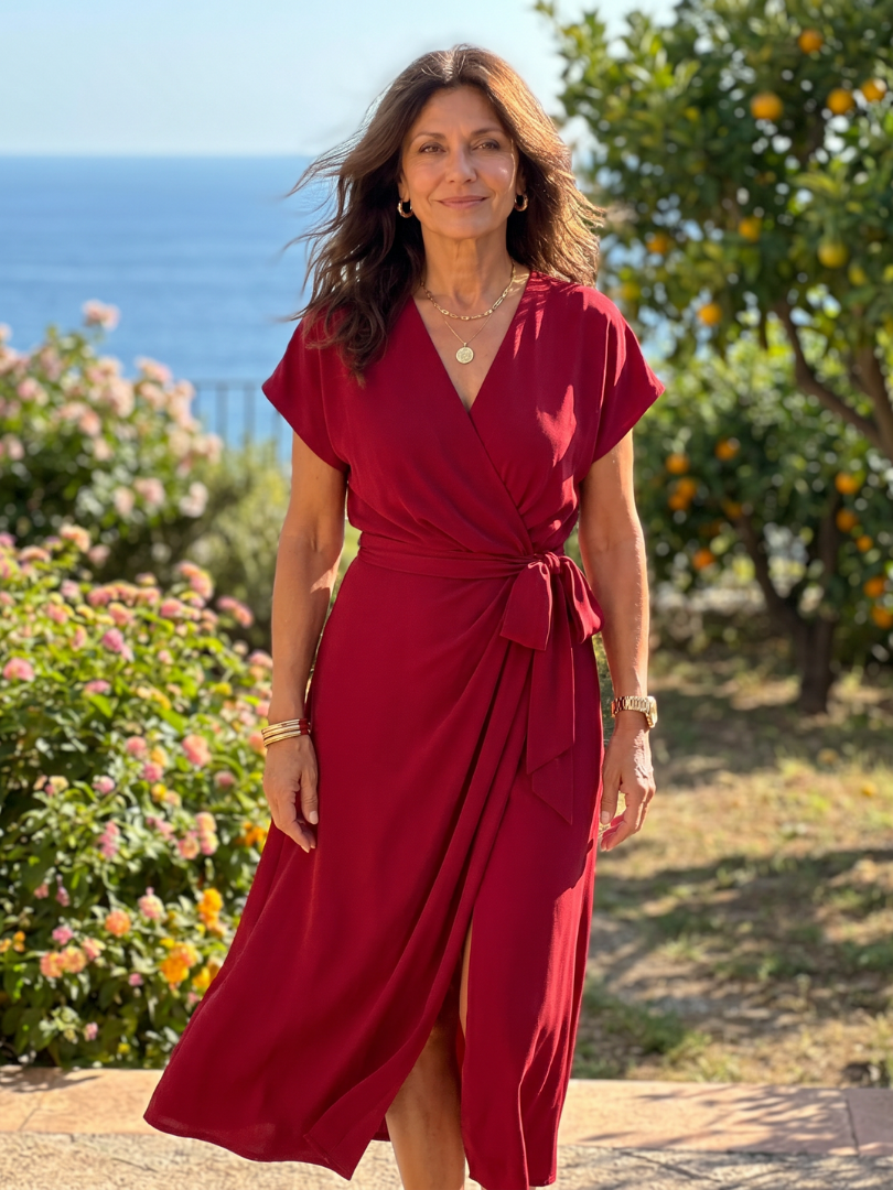 Alix — Robe portefeuille midi à manches courtes