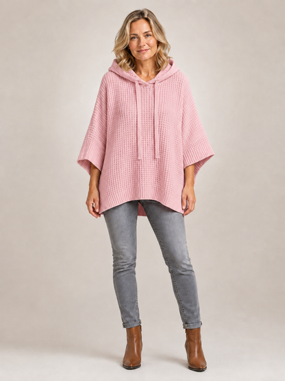 Capucine | Sweter oversize z kapturem z dzianiny waflowej